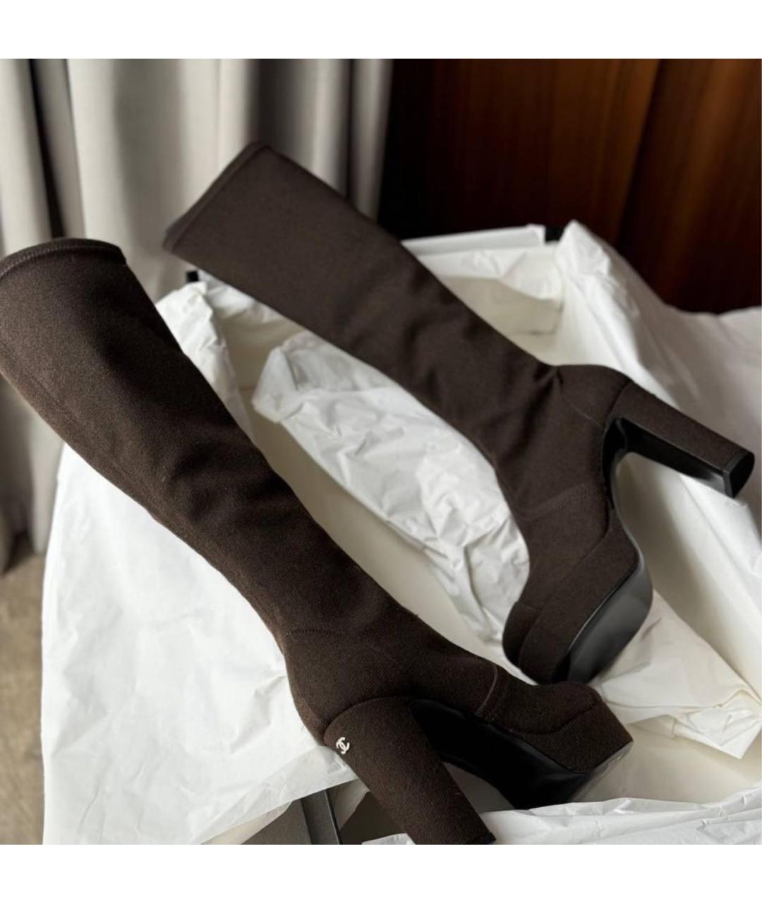 CHANEL Коричневые текстильные сапоги, фото 7