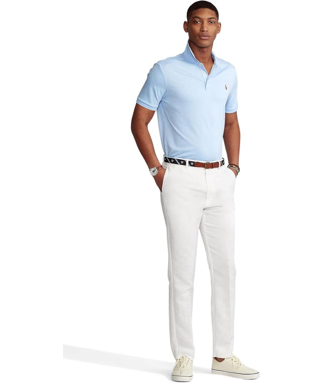 POLO RALPH LAUREN Голубое хлопковое поло с коротким рукавом, фото 4