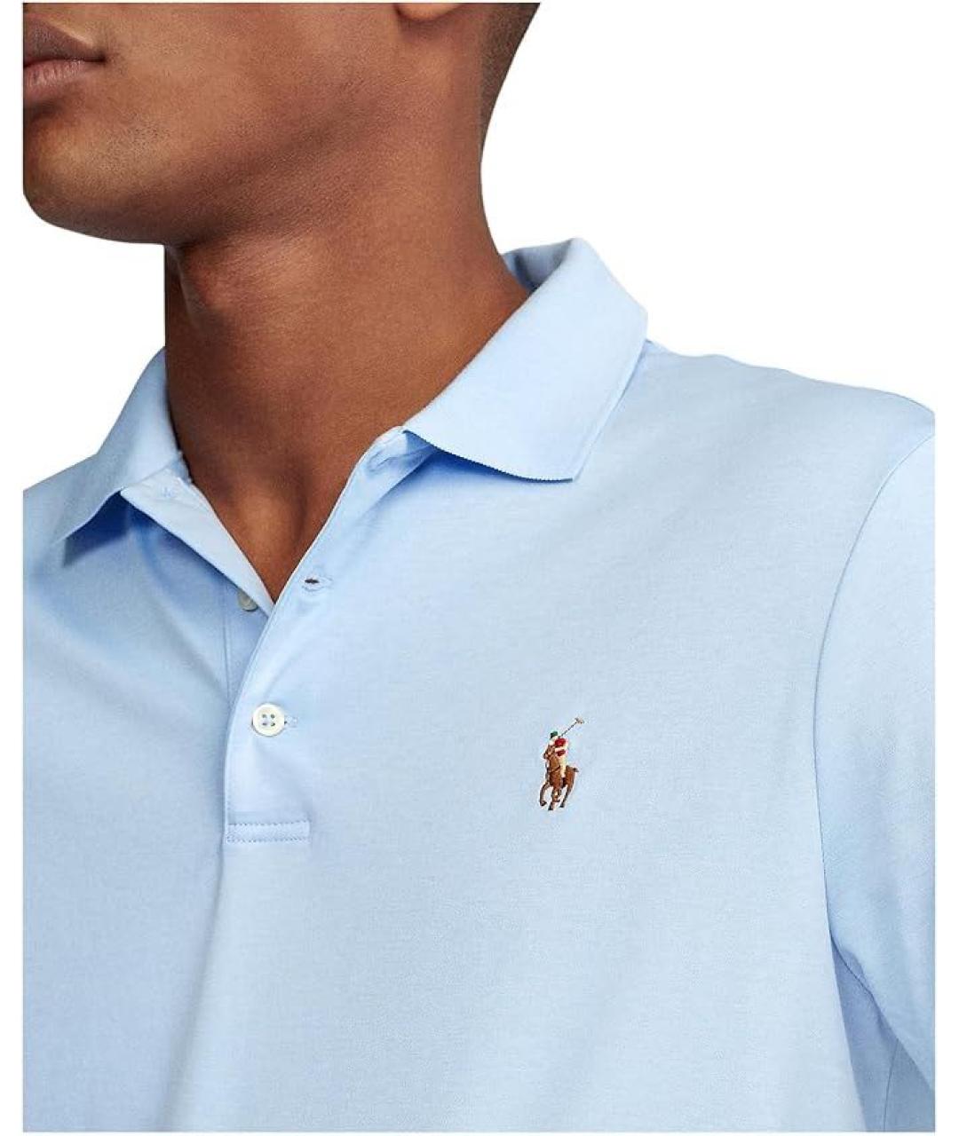 POLO RALPH LAUREN Голубое хлопковое поло с коротким рукавом, фото 5
