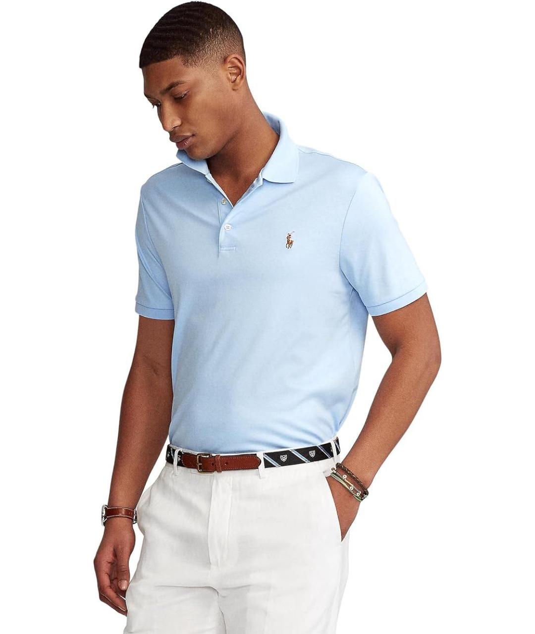 POLO RALPH LAUREN Голубое хлопковое поло с коротким рукавом, фото 3