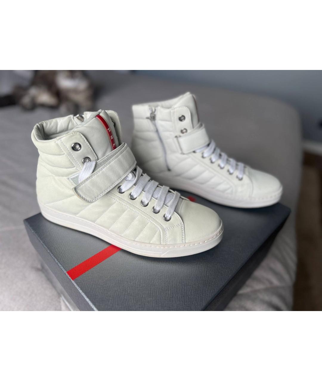PRADA Белые кожаные высокие кроссовки / кеды, фото 5