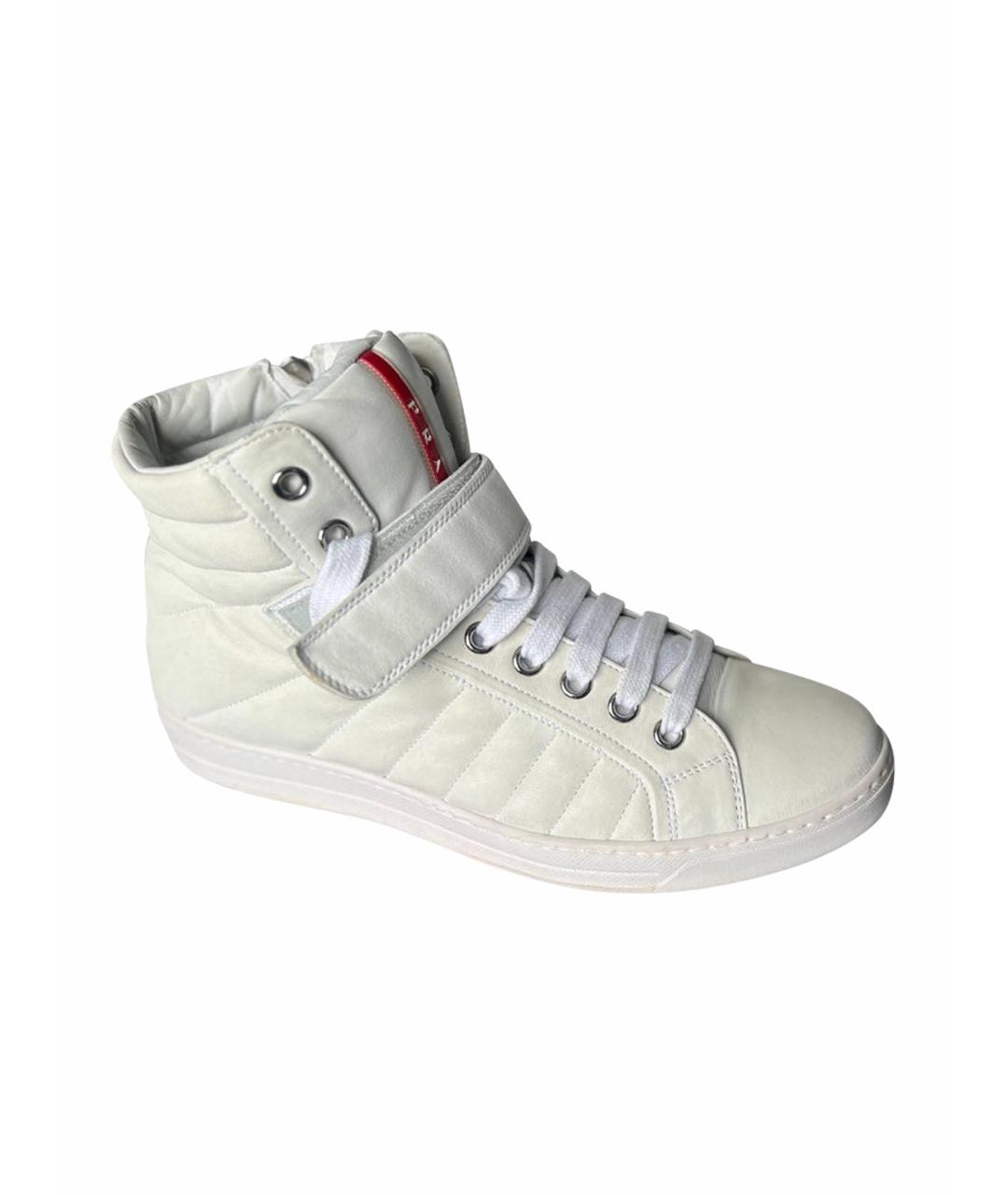 PRADA Белые кожаные высокие кроссовки / кеды, фото 1