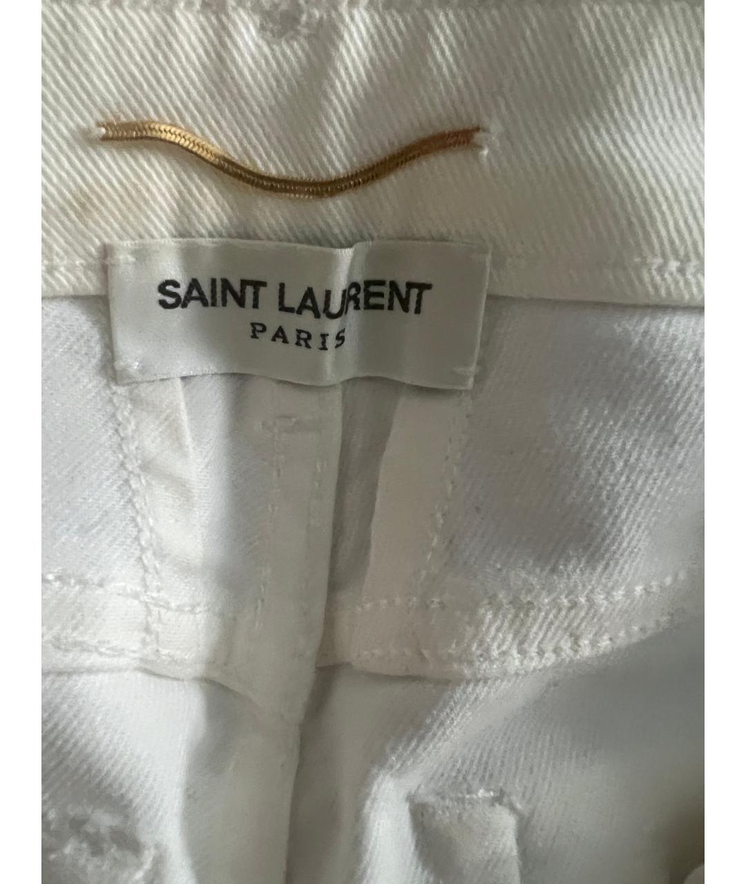 SAINT LAURENT Белые хлопковые прямые джинсы, фото 2