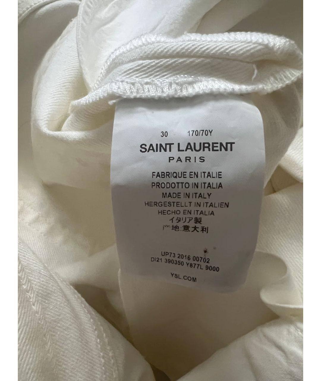 SAINT LAURENT Белые хлопковые прямые джинсы, фото 3