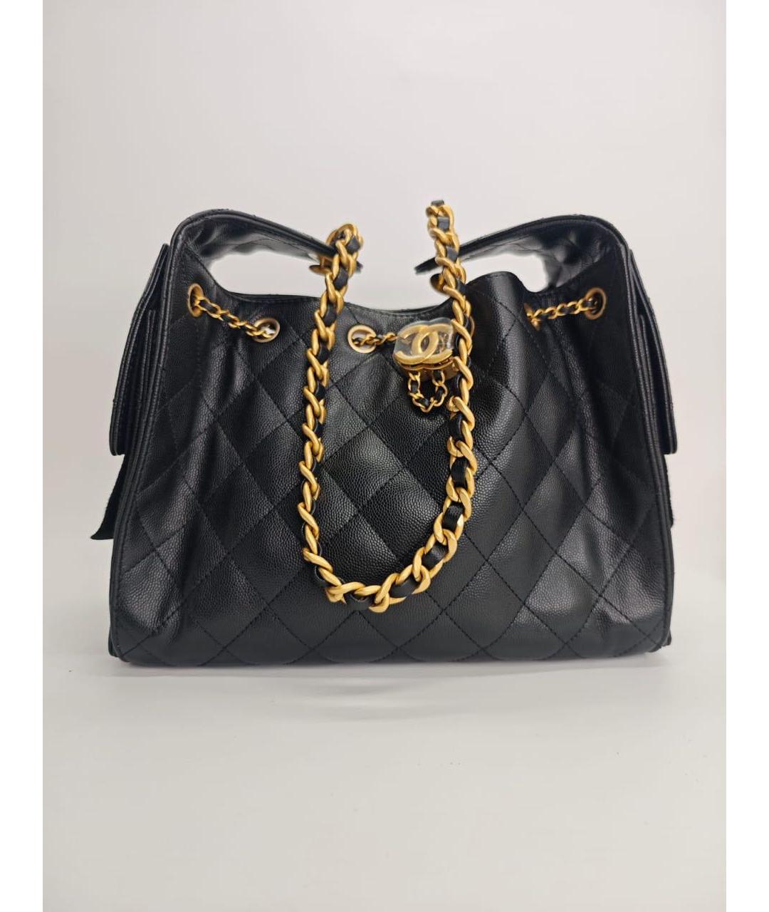 CHANEL Черная кожаная сумка тоут, фото 5