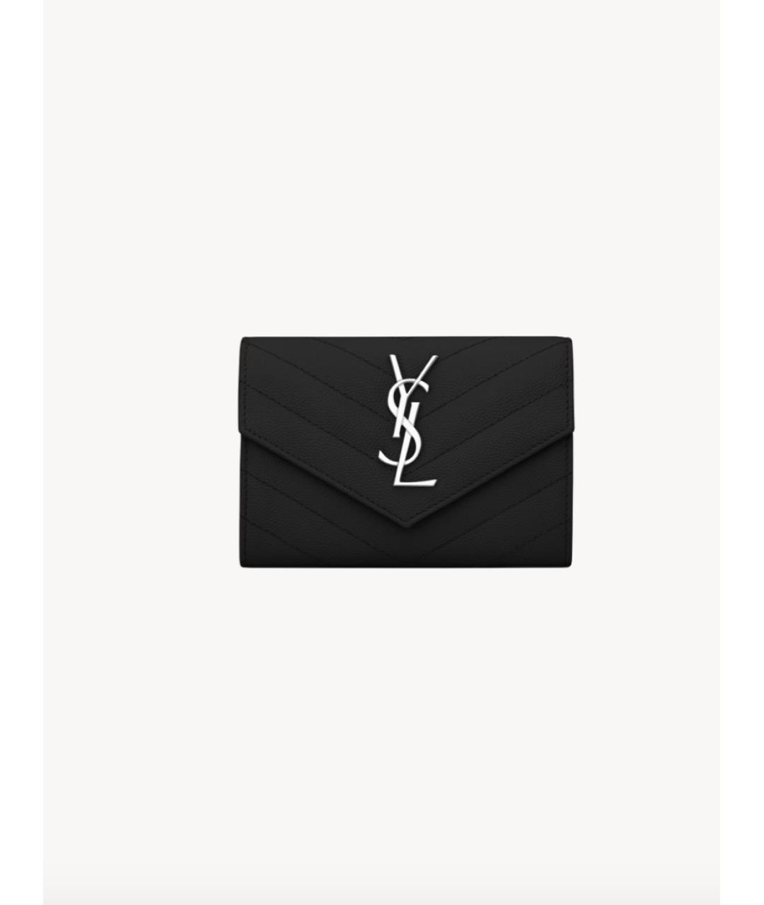 SAINT LAURENT Черный кожаный кошелек, фото 4