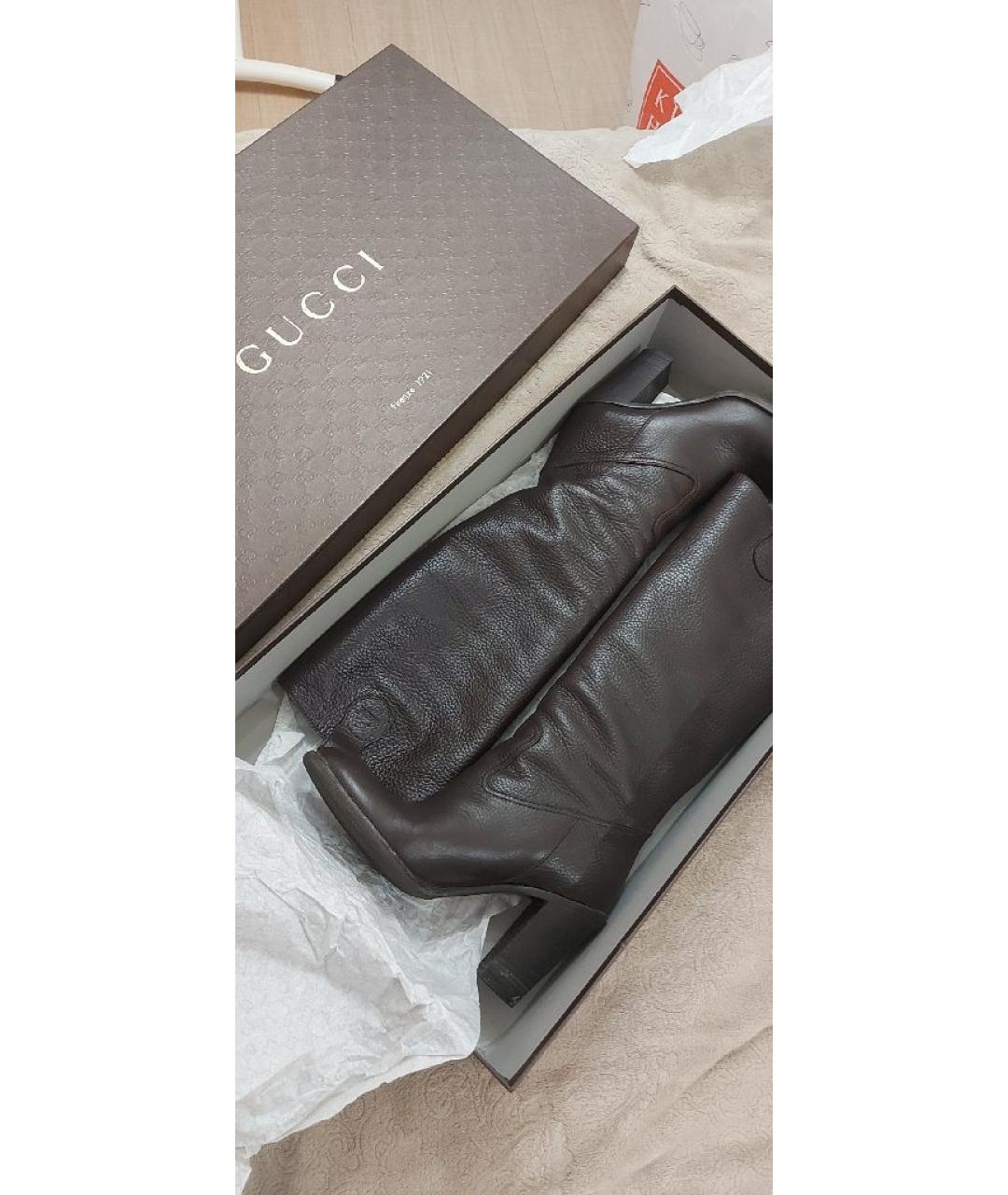 GUCCI Коричневые кожаные сапоги, фото 8