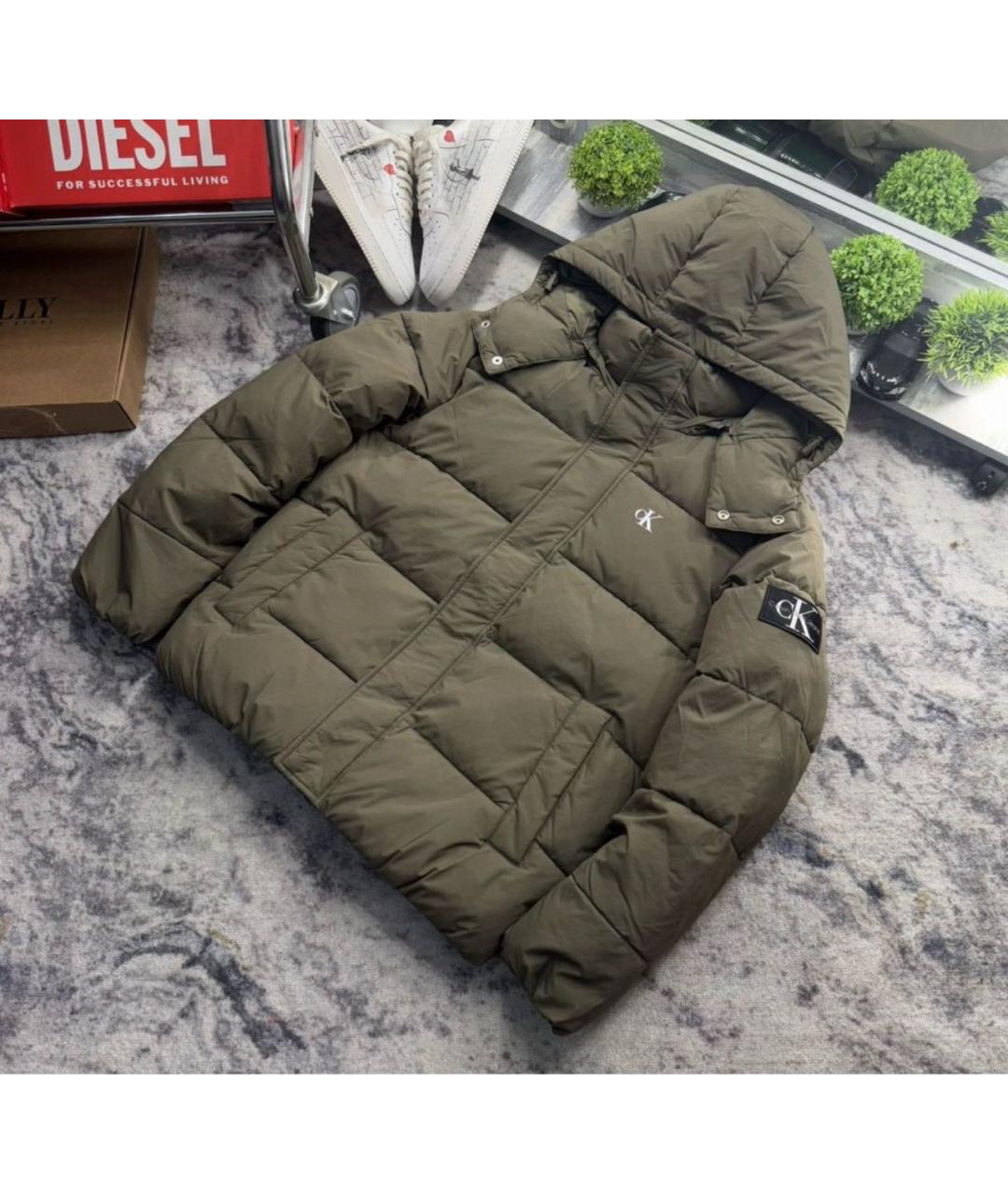 CALVIN KLEIN JEANS Хаки полиамидовый пуховик, фото 2