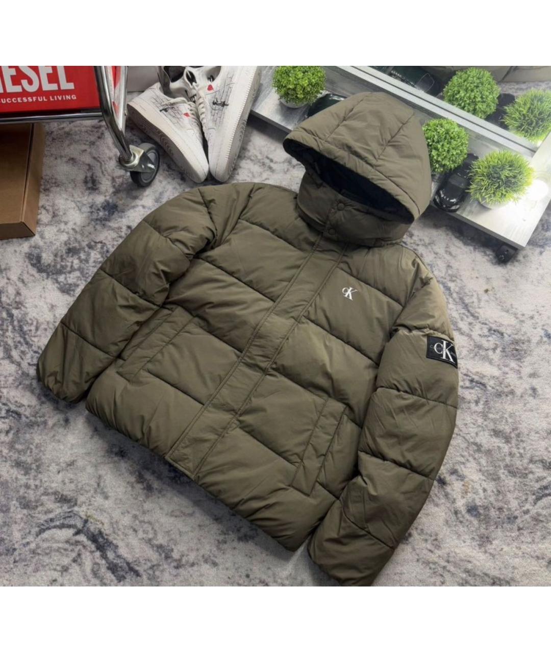 CALVIN KLEIN JEANS Хаки полиамидовый пуховик, фото 3