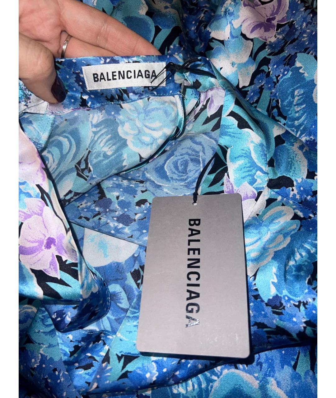 BALENCIAGA Голубое шелковое повседневное платье, фото 5