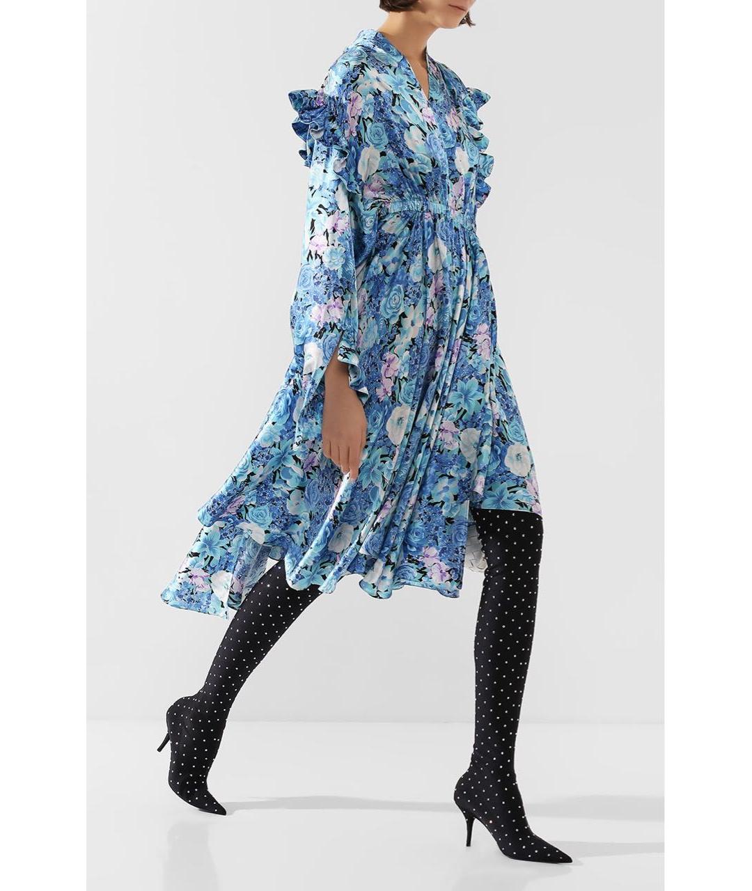 BALENCIAGA Голубое шелковое повседневное платье, фото 3