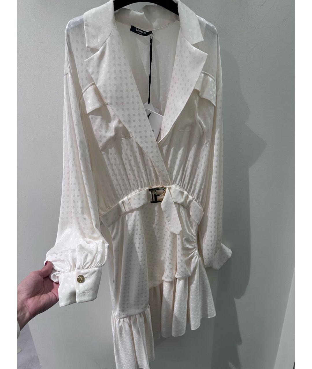 BALMAIN Белое шелковое повседневное платье, фото 7