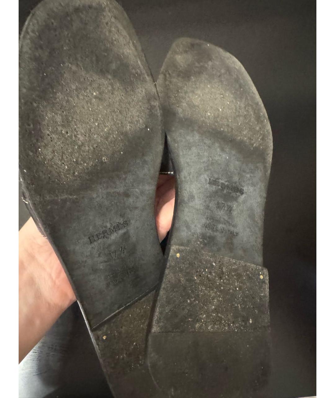 HERMES Черные кожаные шлепанцы, фото 4