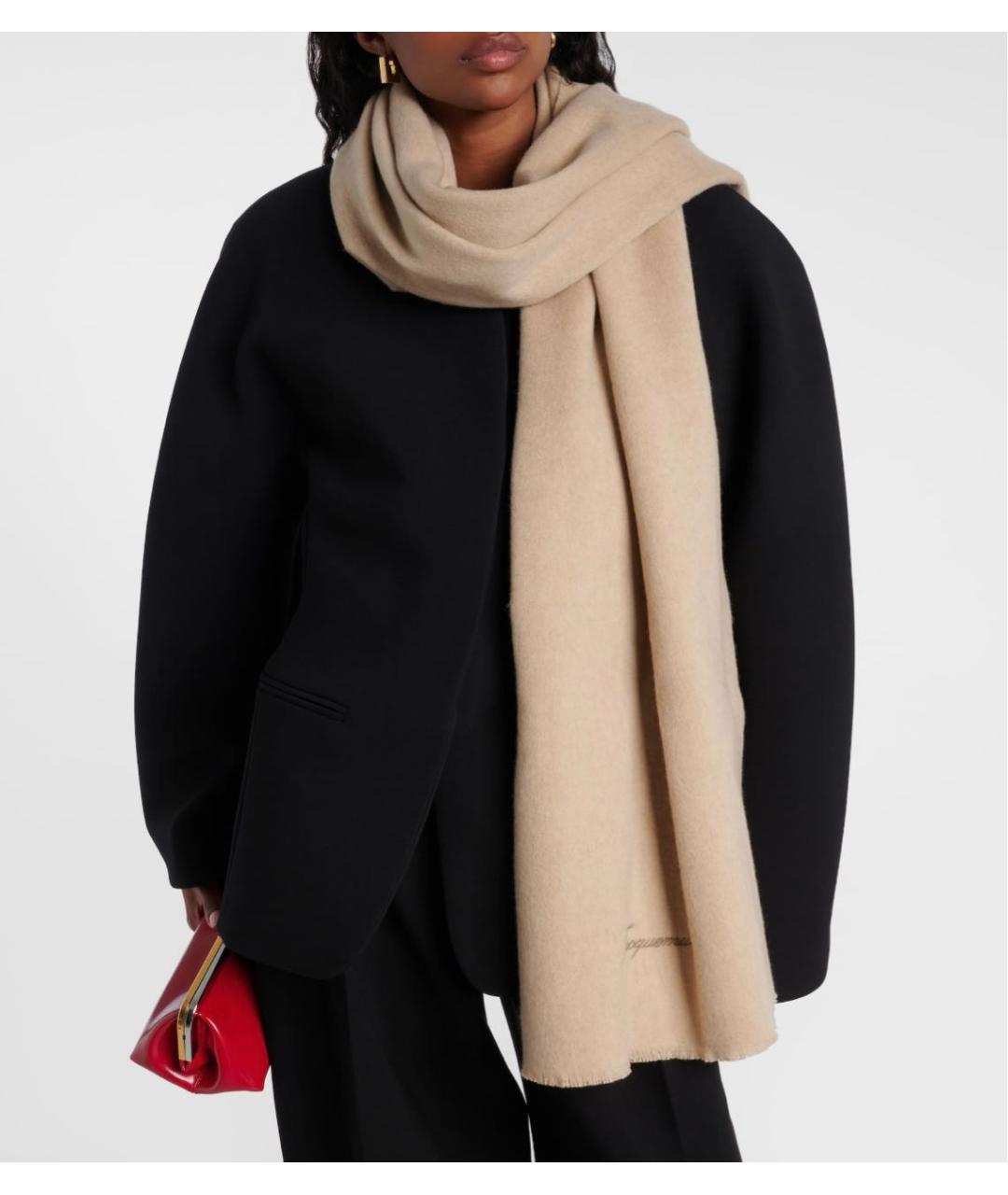 JACQUEMUS Бежевый кашемировый шарф, фото 3