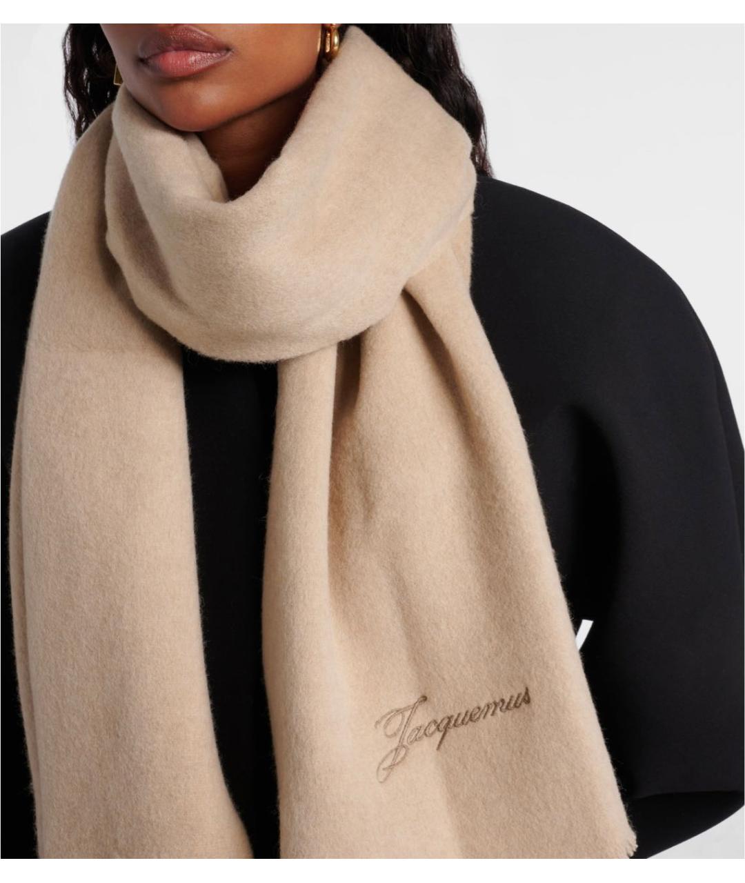 JACQUEMUS Бежевый кашемировый шарф, фото 2