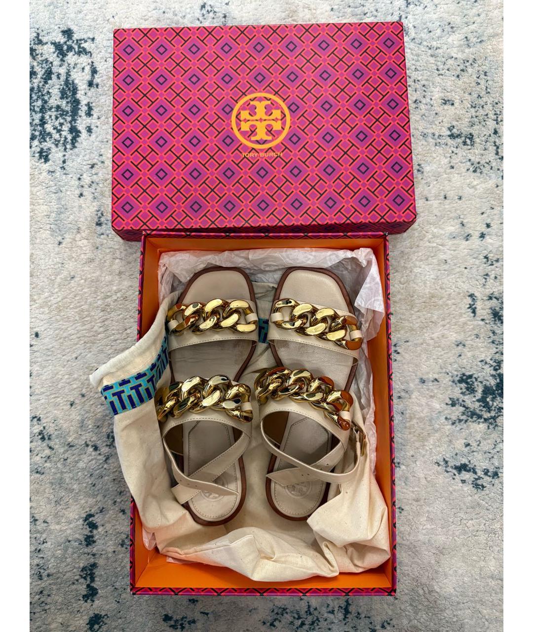 TORY BURCH Бежевые кожаные сандалии, фото 5