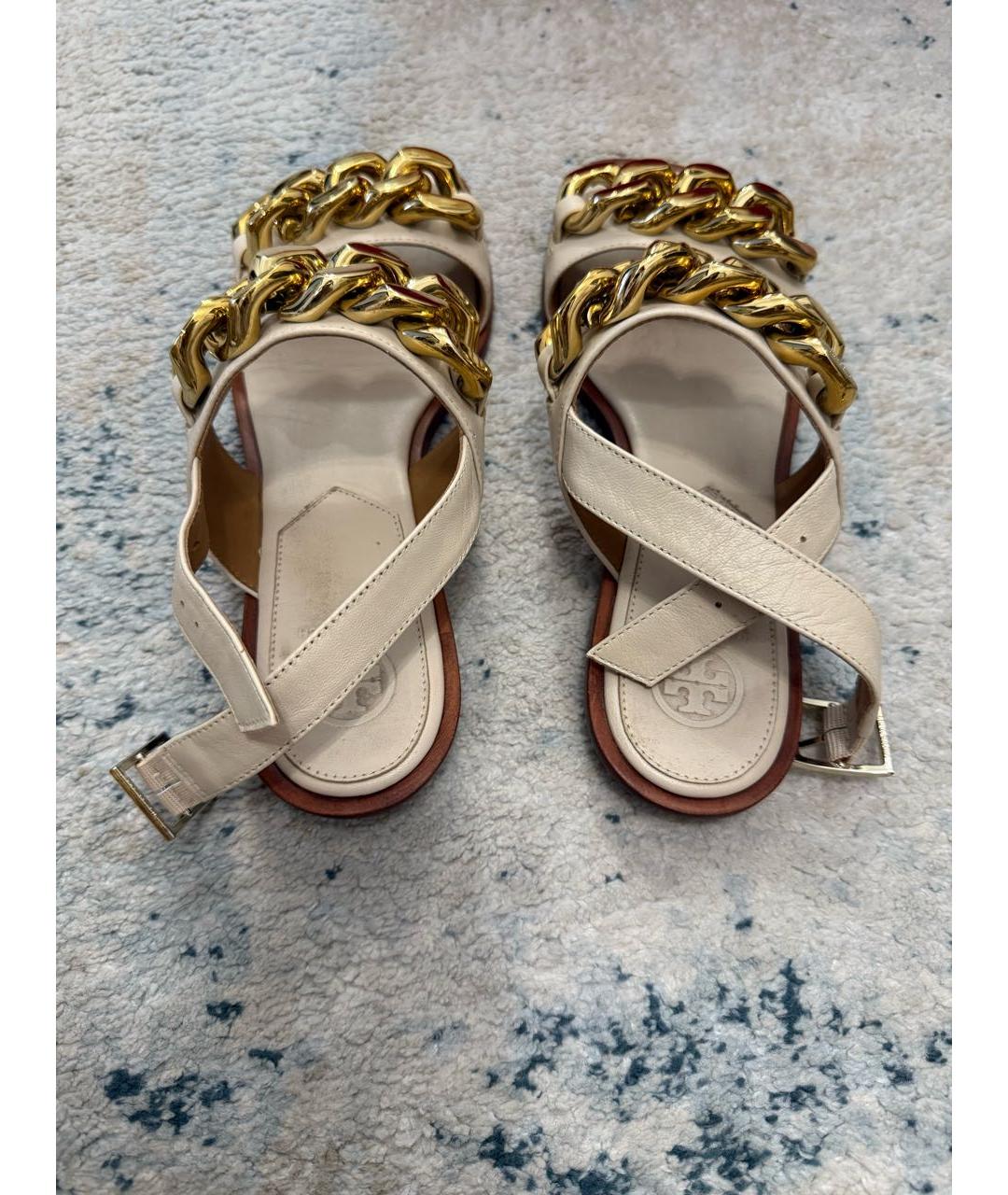 TORY BURCH Бежевые кожаные сандалии, фото 4
