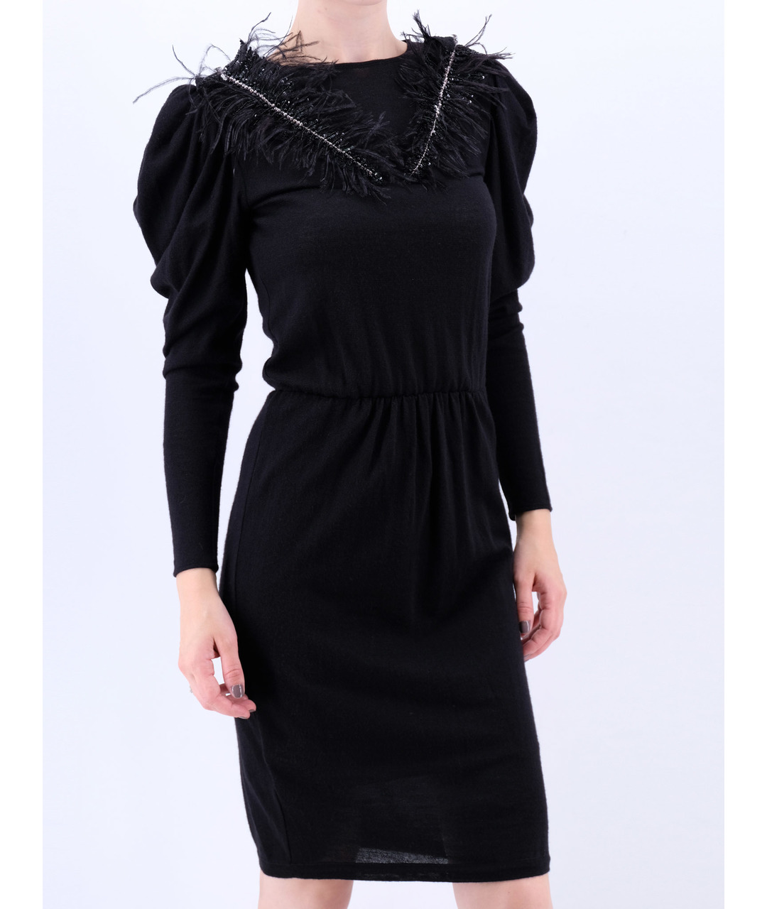 FRANCESCO SCOGNAMIGLIO Черное шерстяное повседневное платье, фото 2