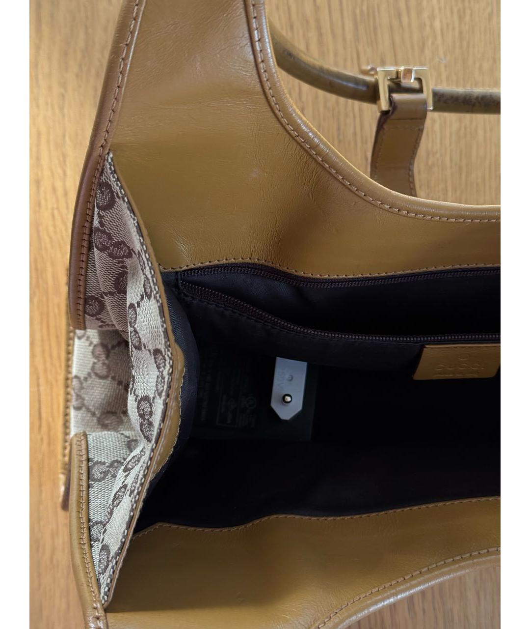 GUCCI Бежевая жаккардовая сумка с короткими ручками, фото 4