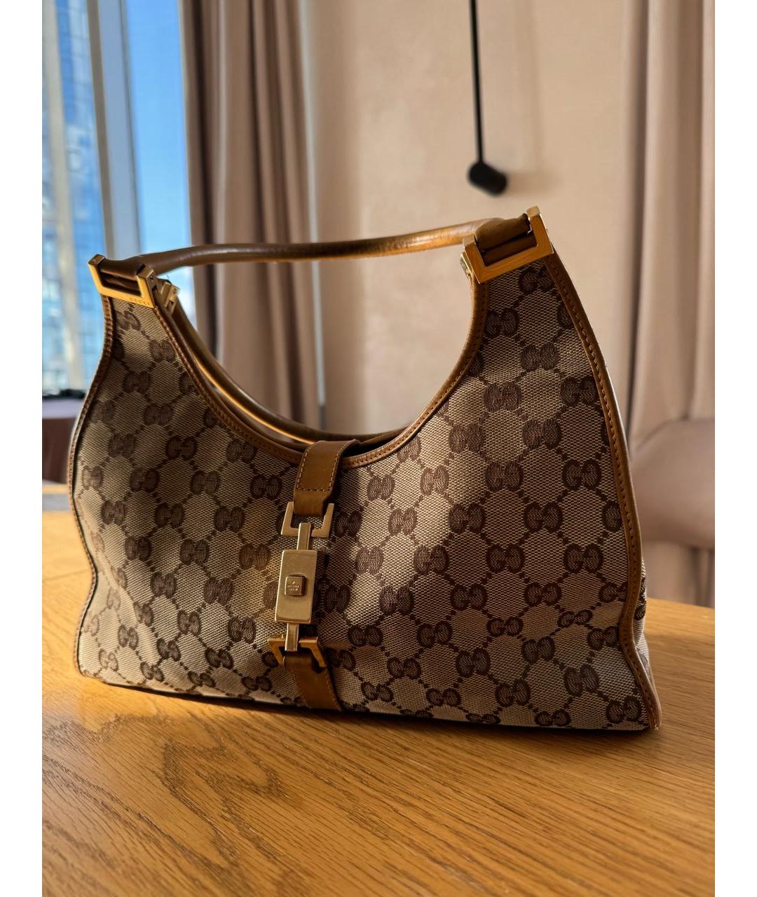 GUCCI Бежевая жаккардовая сумка с короткими ручками, фото 2