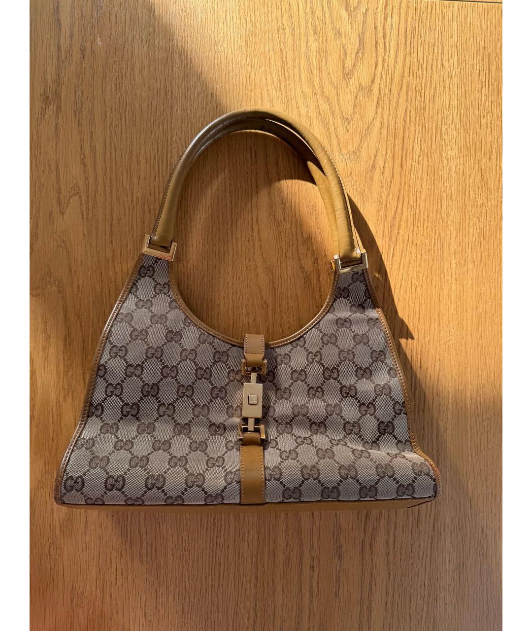 GUCCI Бежевая жаккардовая сумка с короткими ручками, фото 7