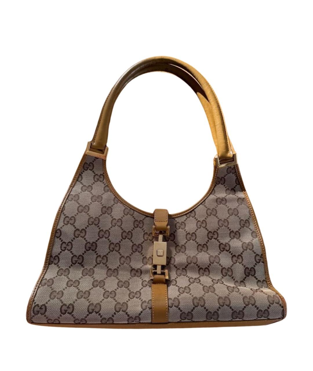 GUCCI Бежевая жаккардовая сумка с короткими ручками, фото 1