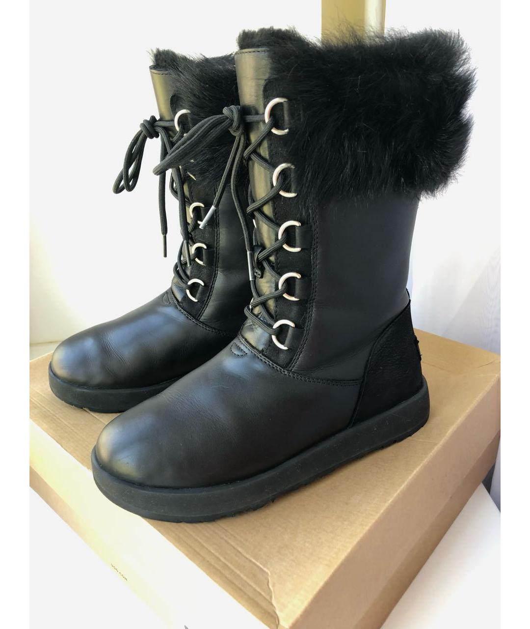 UGG AUSTRALIA Черные кожаные сапоги, фото 2