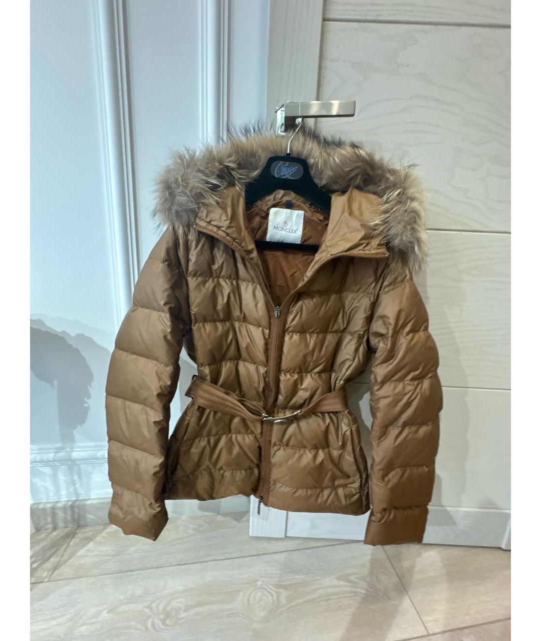 MONCLER Горчичный полиэстеровый пуховик, фото 5