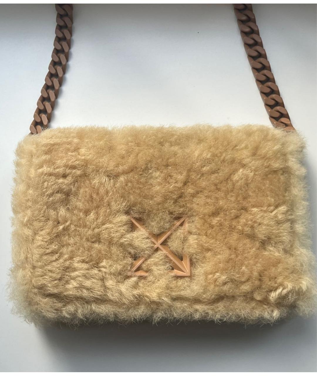 OFF-WHITE Бежевая меховая сумка через плечо, фото 3
