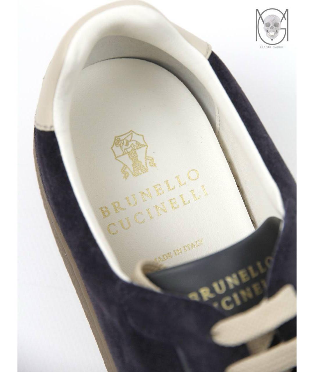 BRUNELLO CUCINELLI Темно-синие замшевые низкие кроссовки / кеды, фото 8