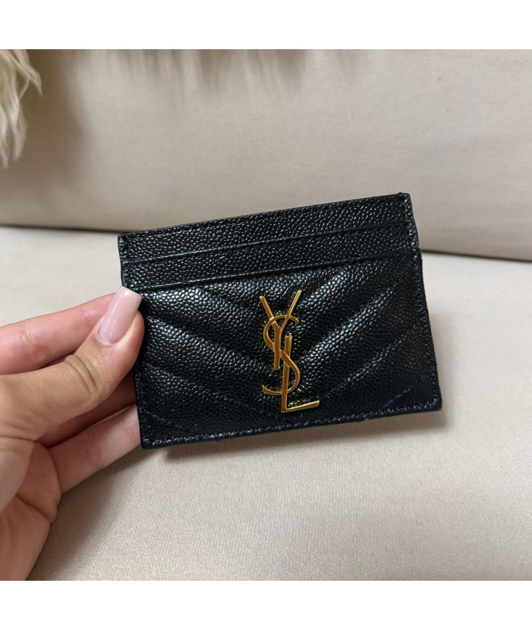 SAINT LAURENT Черный кожаный кардхолдер, фото 2