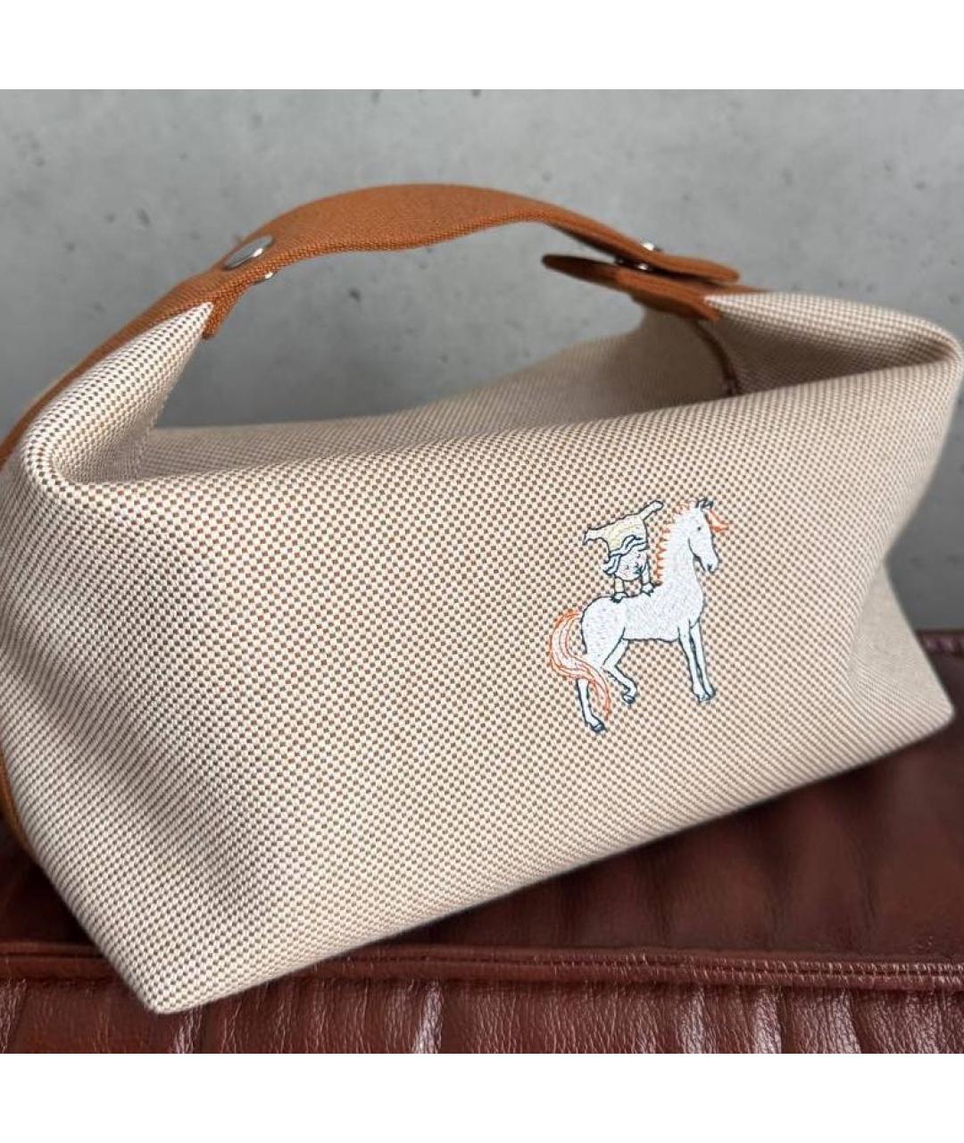 HERMES Бежевая льняная косметичка, фото 2