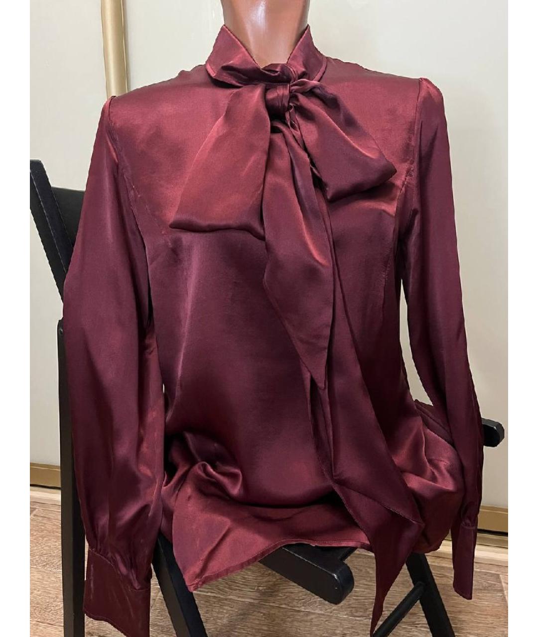 SAINT LAURENT Бордовая шелковая блузы, фото 3