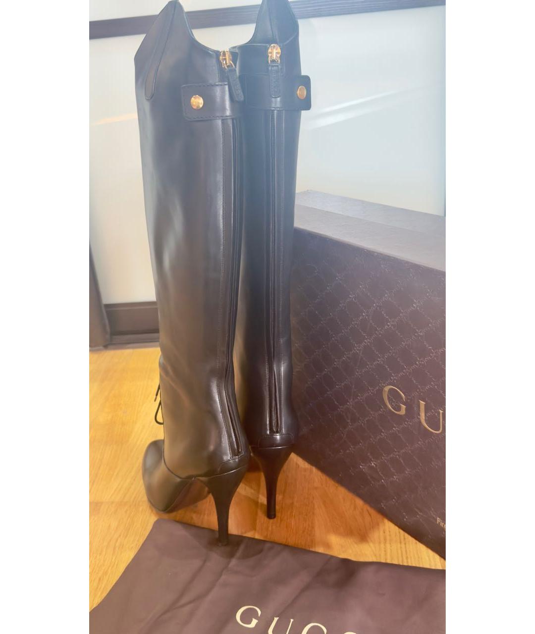 GUCCI Черные кожаные сапоги, фото 4