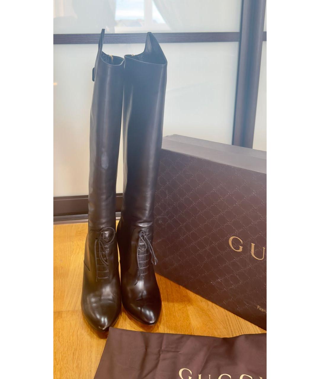GUCCI Черные кожаные сапоги, фото 2