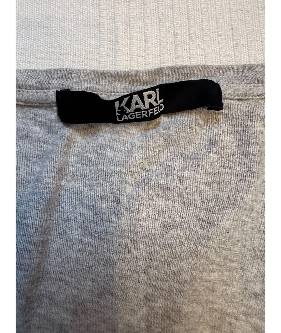 KARL LAGERFELD Серая хлопковая футболка, фото 3