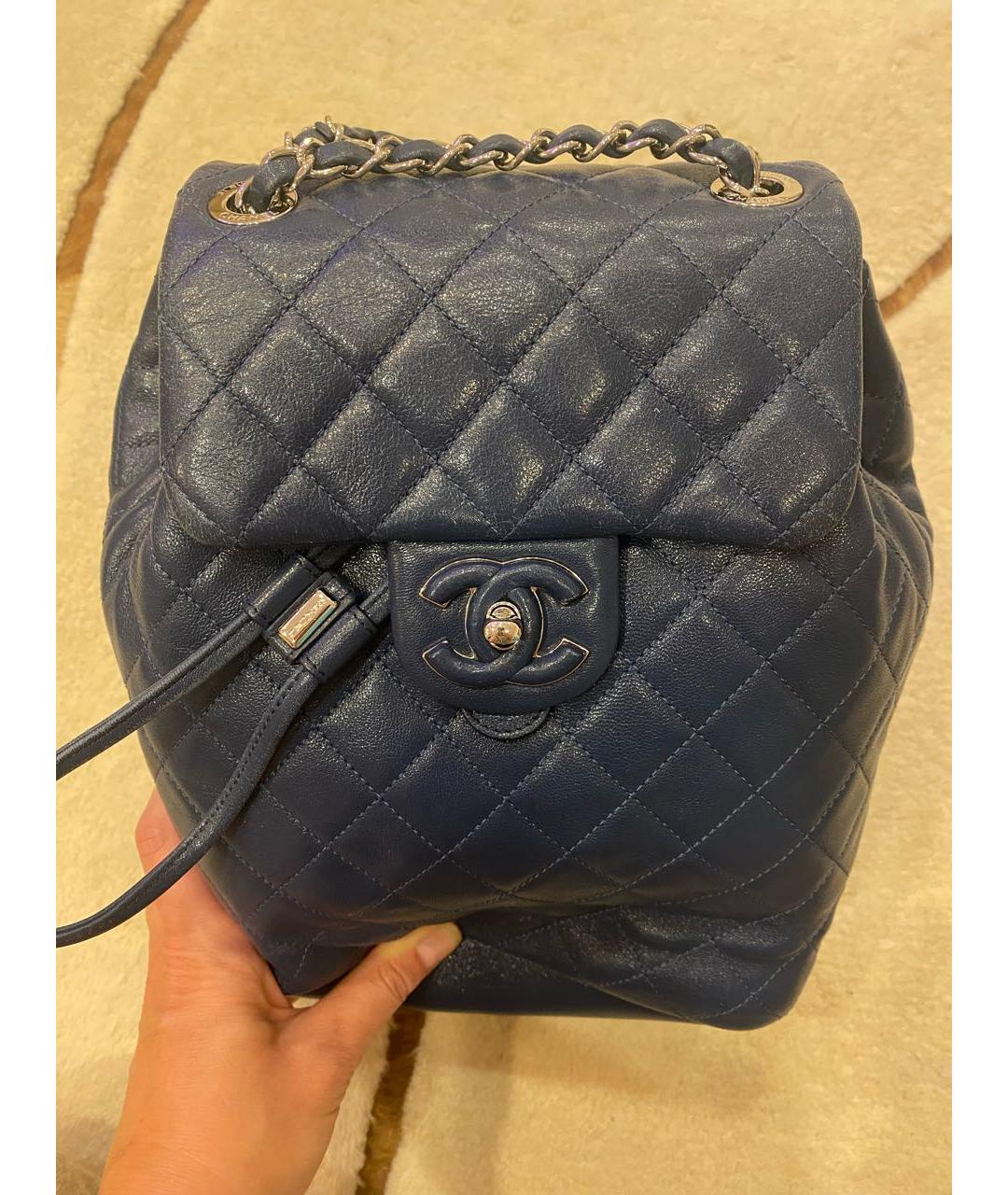 CHANEL Темно-синий кожаный рюкзак, фото 4