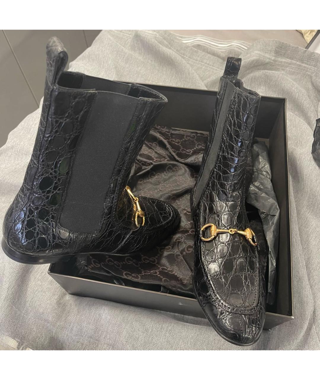 GUCCI Черные полусапоги из экзотической кожи, фото 2