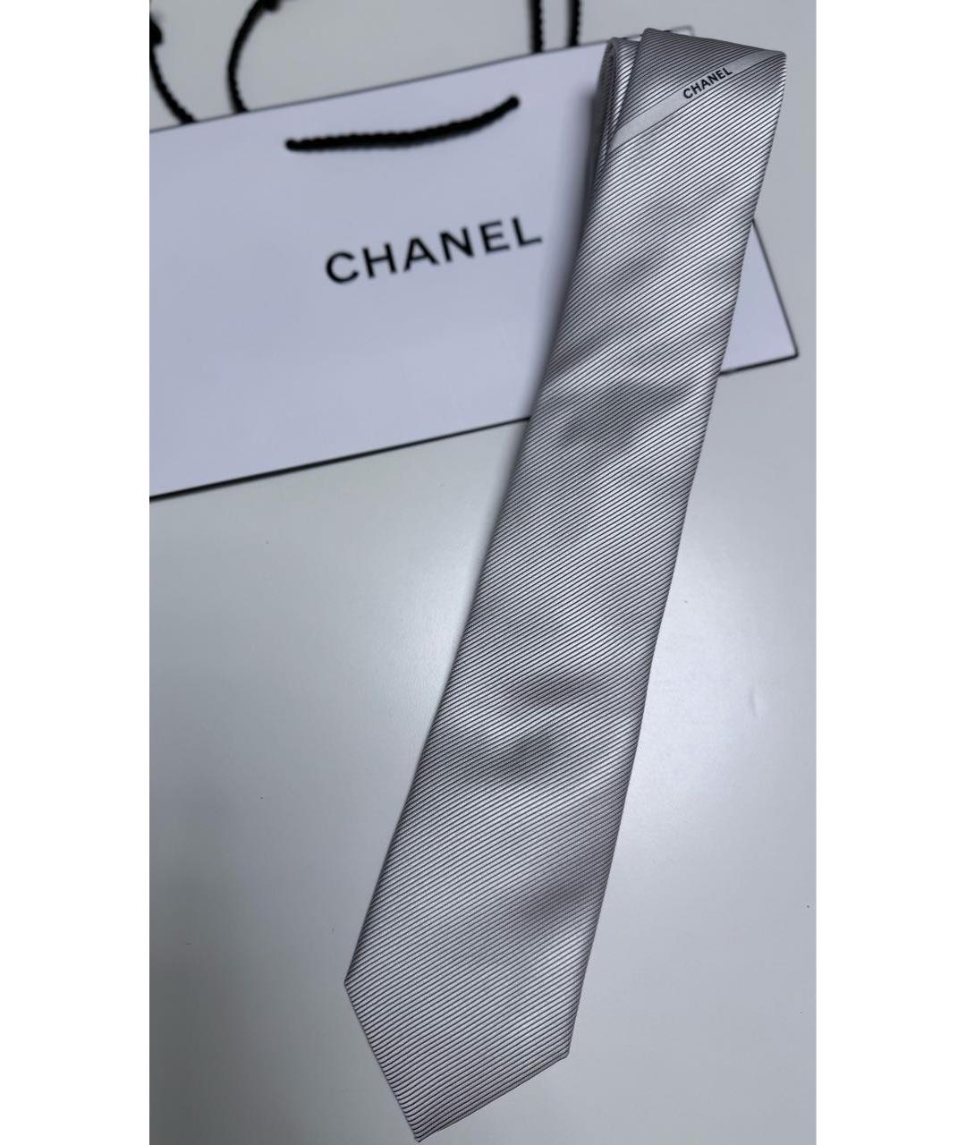 CHANEL Серебрянный шелковый галстук, фото 8