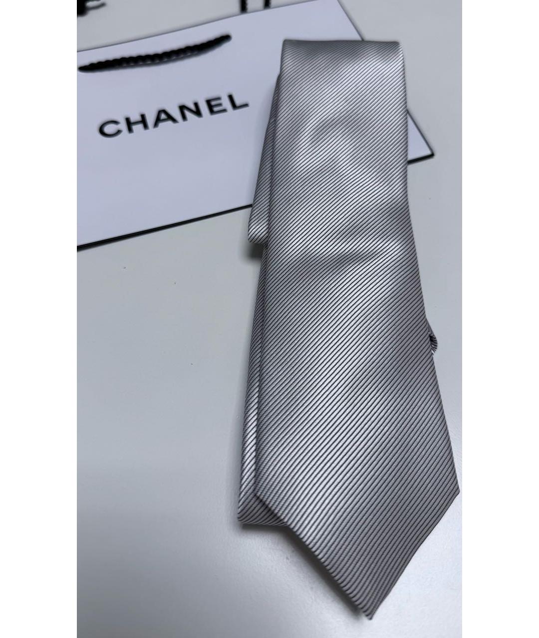 CHANEL Серебрянный шелковый галстук, фото 7
