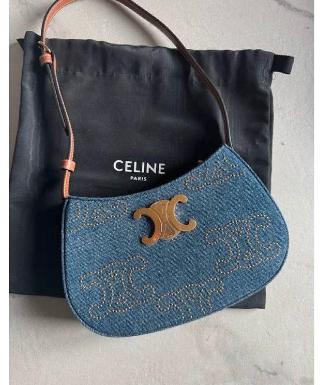 CELINE Голубая деним сумка с короткими ручками, фото 8