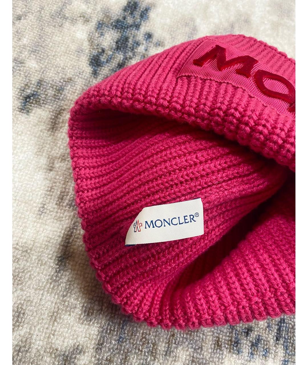 MONCLER Розовая шерстяная шапка, фото 3