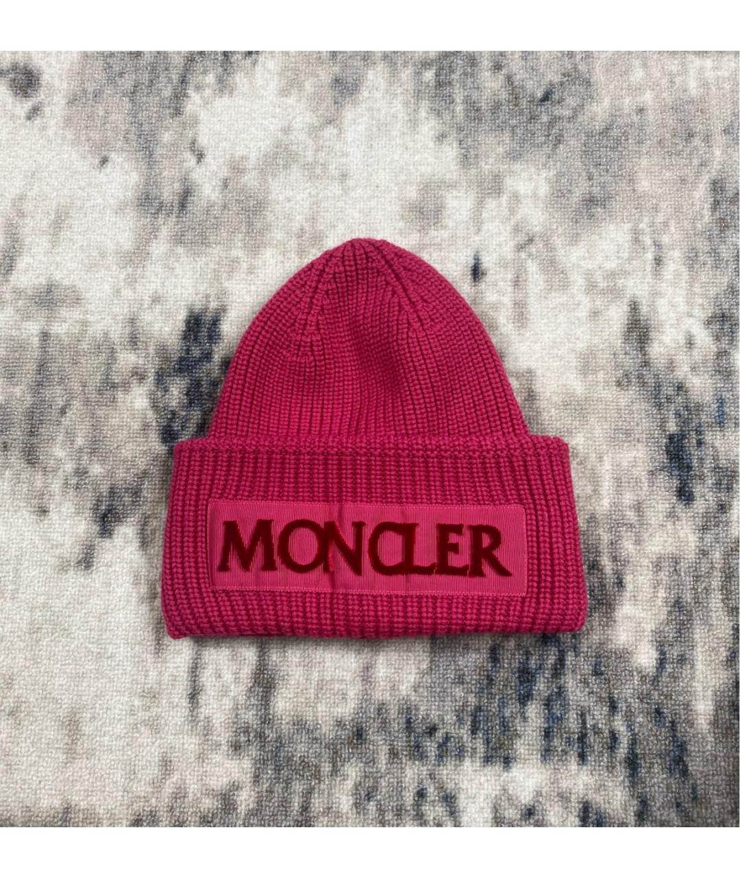 MONCLER Розовая шерстяная шапка, фото 4