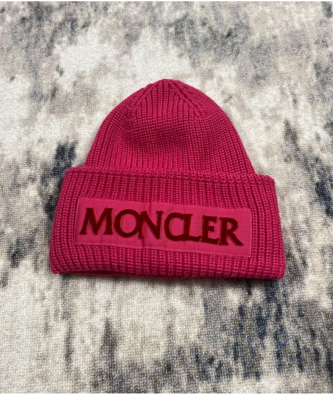 MONCLER Розовая шерстяная шапка, фото 2