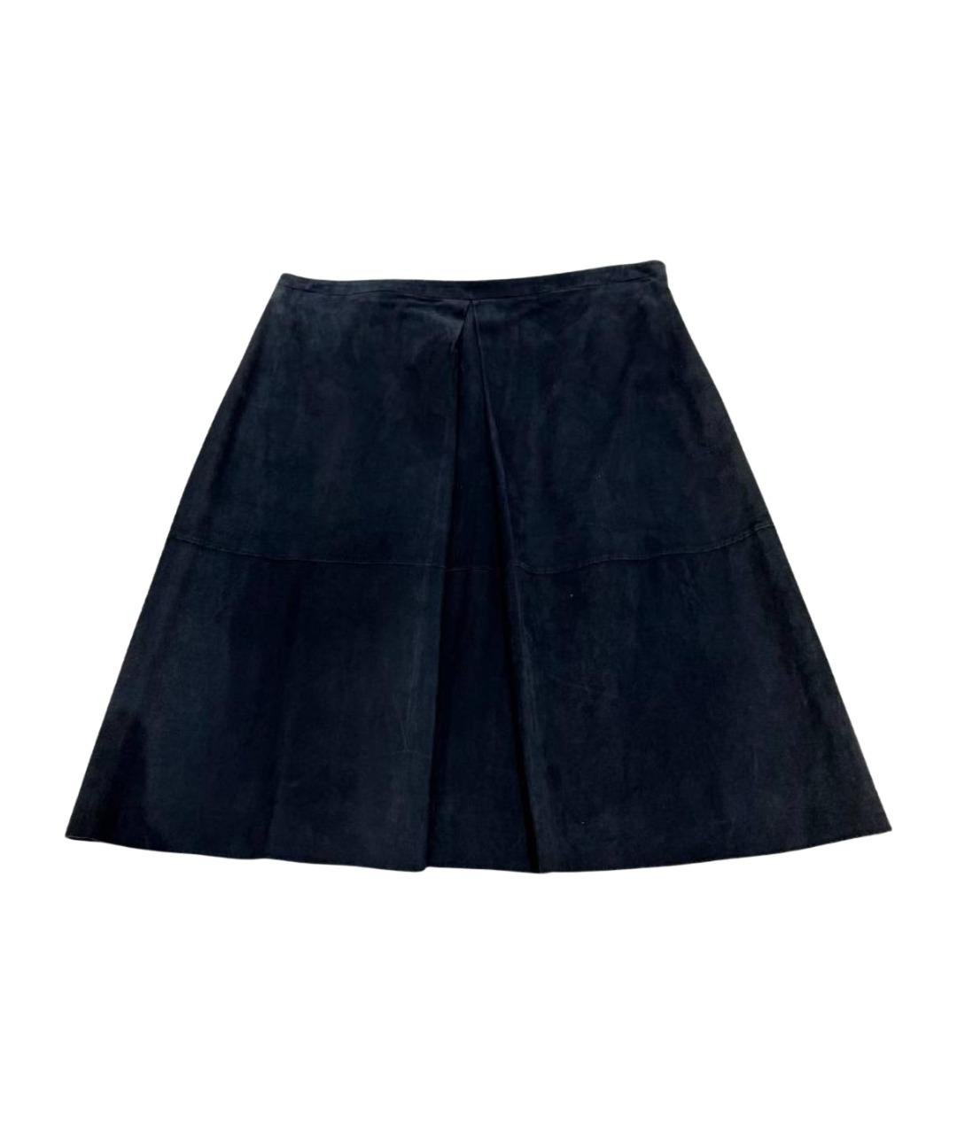 HUGO BOSS Темно-синяя замшевая юбка миди, фото 1
