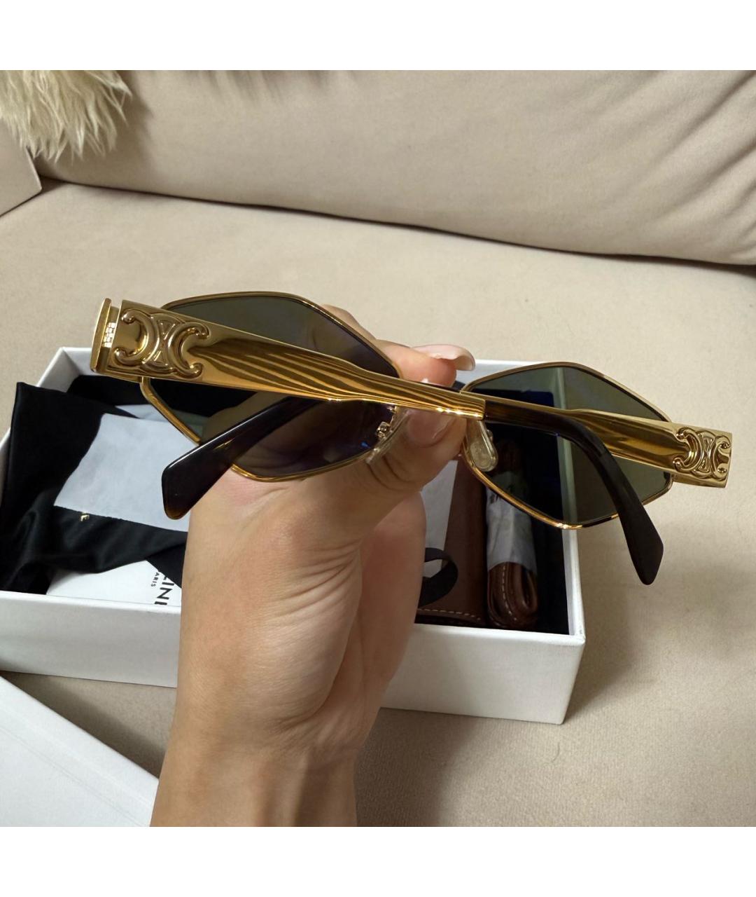 CELINE Золотые металлические солнцезащитные очки, фото 3