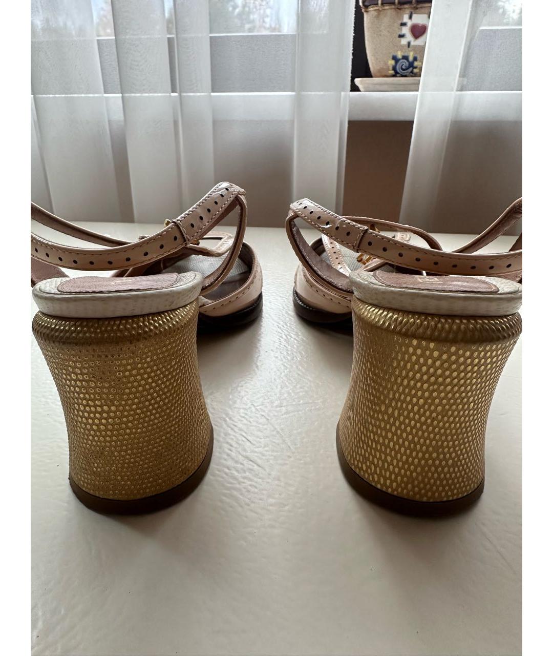 FENDI Бежевые кожаные босоножки, фото 4