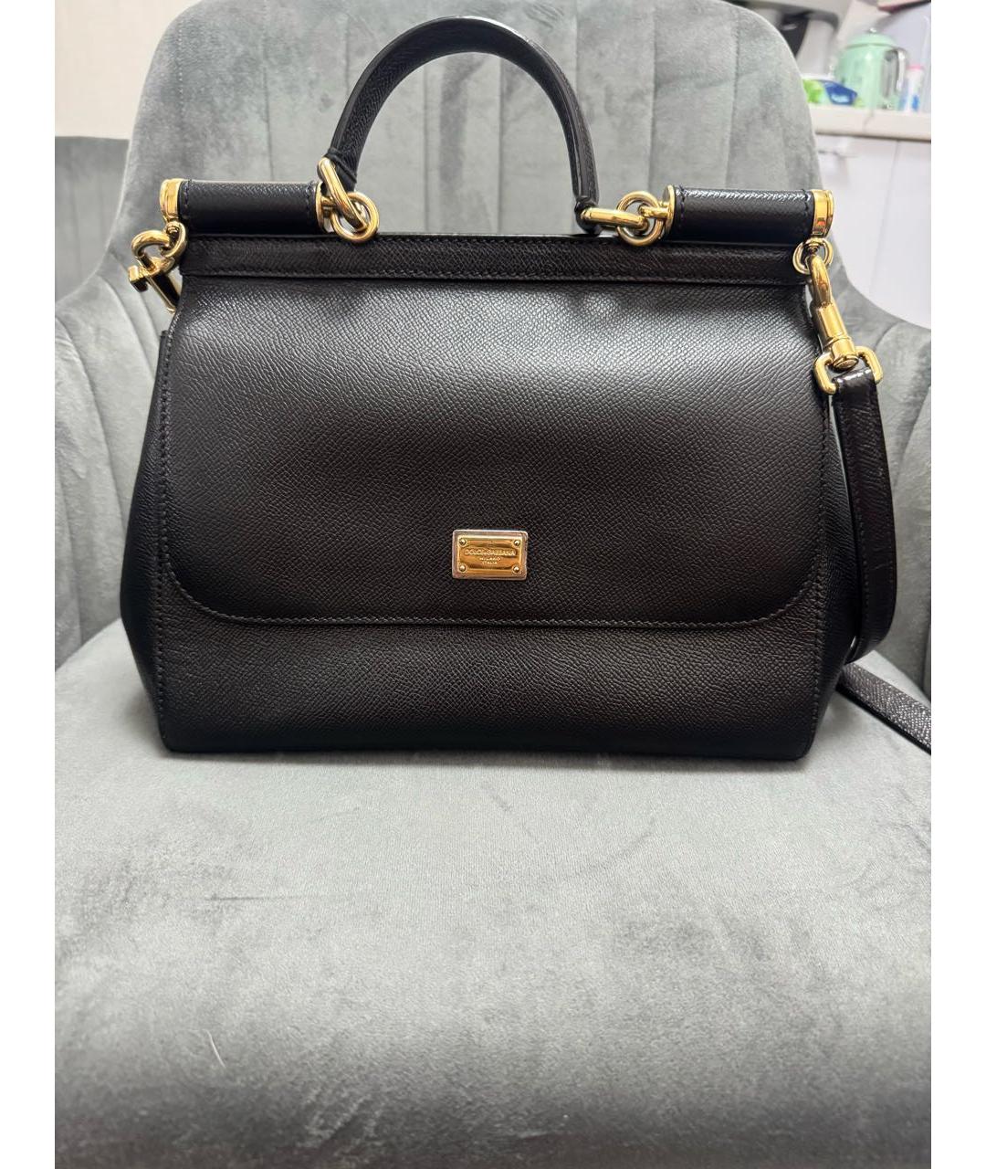 DOLCE&GABBANA Черная кожаная сумка с короткими ручками, фото 3