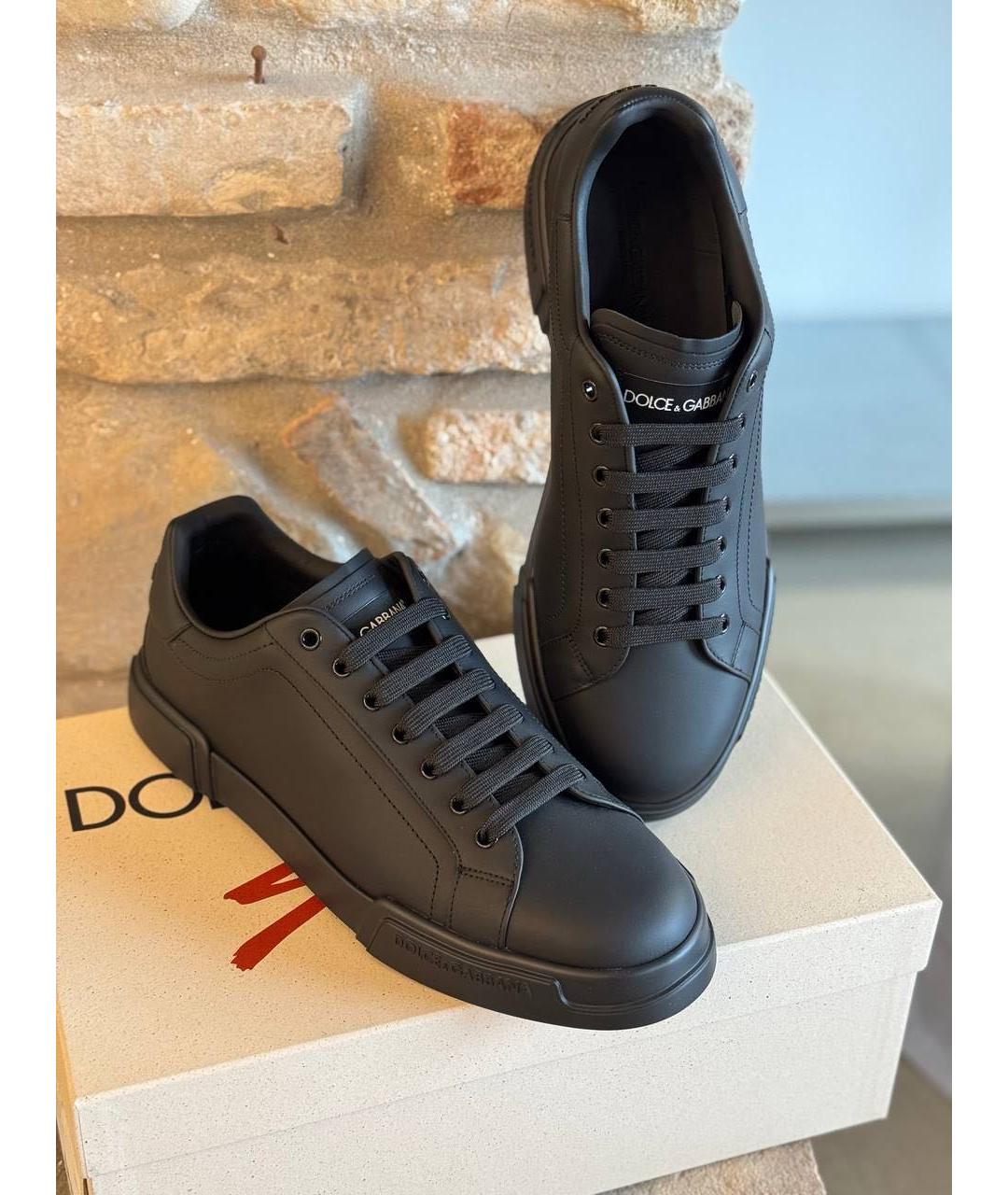DOLCE&GABBANA Черные кожаные низкие кроссовки / кеды, фото 2