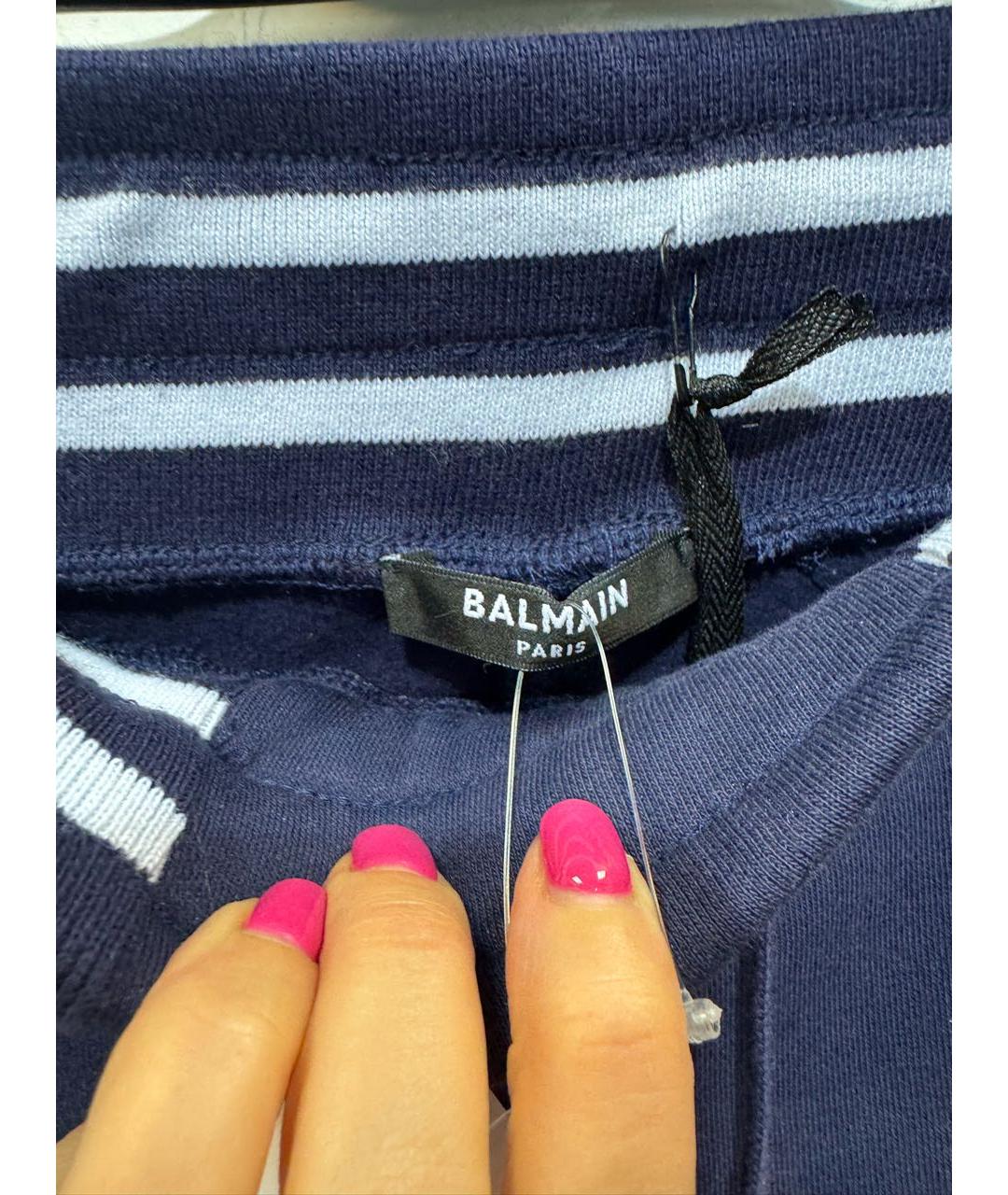 BALMAIN Темно-синие хлопковые прямые брюки, фото 6